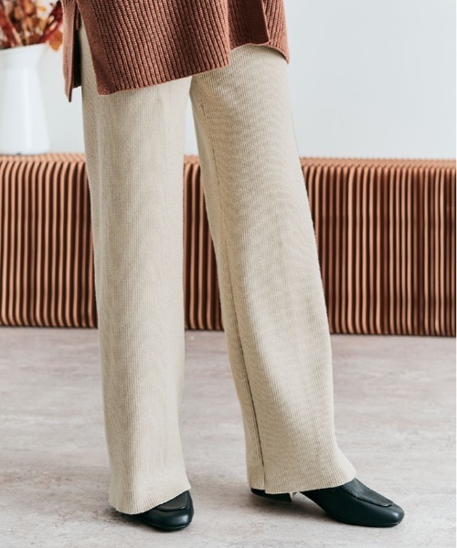 kirakiraShop（キラキラショップ）の「リブニット セミワイド パンツ（その他パンツ・レディース・ブラック/ベージュ/グレー/ブラウン/カーキ/テラコッタ/チャコール/ライトベージュ/アイボリー/モカ・M/L-XL）」の10枚目の写真