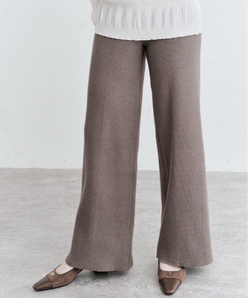 kirakiraShop（キラキラショップ）の「リブニット セミワイド パンツ（その他パンツ・レディース・ブラック/ベージュ/グレー/ブラウン/カーキ/テラコッタ/チャコール/ライトベージュ/アイボリー/モカ・M/L-XL）」の7枚目の写真