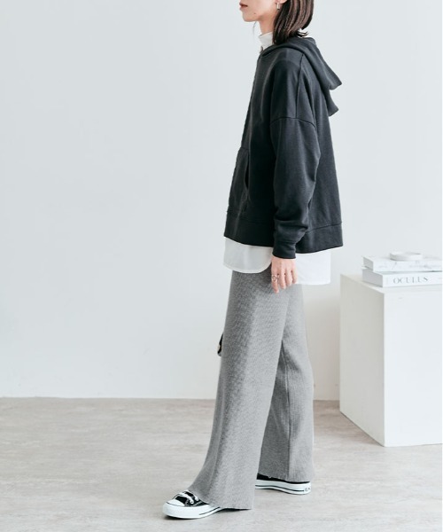 kirakiraShop（キラキラショップ）の「リブニット セミワイド パンツ（その他パンツ・レディース・ブラック/ベージュ/グレー/ブラウン/カーキ/テラコッタ/チャコール/ライトベージュ/アイボリー/モカ・M/L-XL）」の15枚目の写真