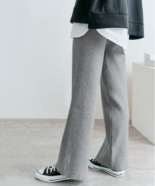 kirakiraShop（キラキラショップ）の「リブニット セミワイド パンツ（その他パンツ・レディース・ブラック/ベージュ/グレー/ブラウン/カーキ/テラコッタ/チャコール/ライトベージュ/アイボリー/モカ・M/L-XL）」の17枚目の写真