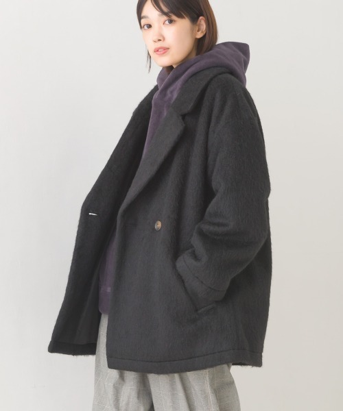 OMNES(オムネス)の「ニットシャギーダブルテーラードジャケット(テーラードジャケット・レディース・ブラウン/アイボリー/ブラック・FREE)」の2枚目の写真