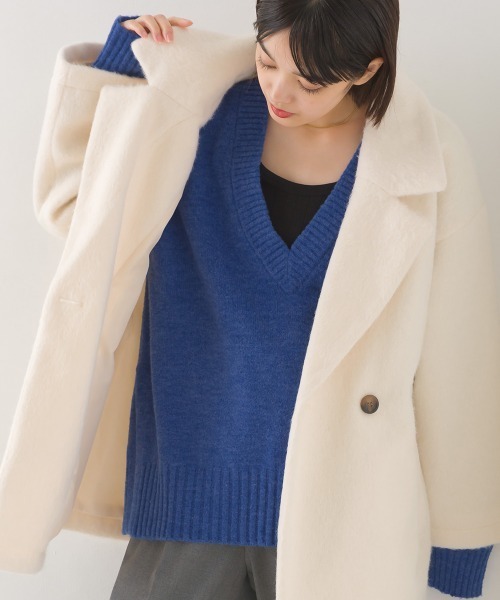 OMNES(オムネス)の「ニットシャギーダブルテーラードジャケット(テーラードジャケット・レディース・ブラウン/アイボリー/ブラック・FREE)」の10枚目の写真