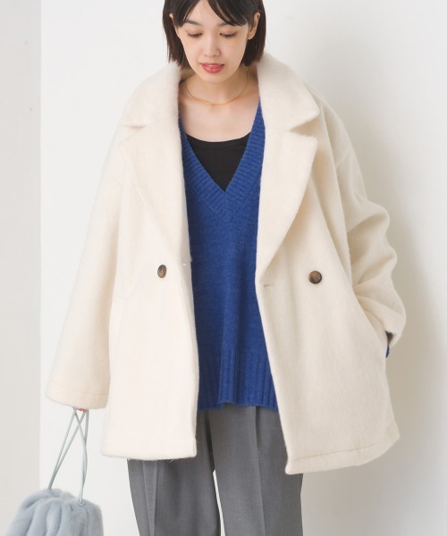 OMNES(オムネス)の「ニットシャギーダブルテーラードジャケット(テーラードジャケット・レディース・ブラウン/アイボリー/ブラック・FREE)」の12枚目の写真