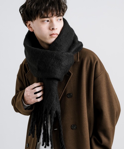 Rocky Monroe(ロッキーモンロー)の「ウールライク ボリュームフリンジマフラー 無地(マフラー・メンズ・オフホワイト/グレイッシュベージュ/ブラック/モカ/ホワイト/ダークグレー/オレンジ・FREE)」の16枚目の写真