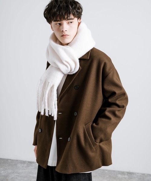 Rocky Monroe(ロッキーモンロー)の「ウールライク ボリュームフリンジマフラー 無地(マフラー・メンズ・オフホワイト/グレイッシュベージュ/ブラック/モカ/ホワイト/ダークグレー/オレンジ・FREE)」の12枚目の写真