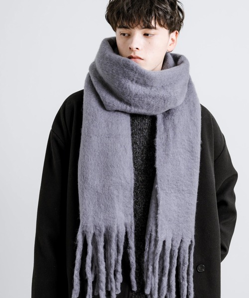 Rocky Monroe(ロッキーモンロー)の「ウールライク ボリュームフリンジマフラー 無地(マフラー・メンズ・オフホワイト/グレイッシュベージュ/ブラック/モカ/ホワイト/ダークグレー/オレンジ・FREE)」の18枚目の写真