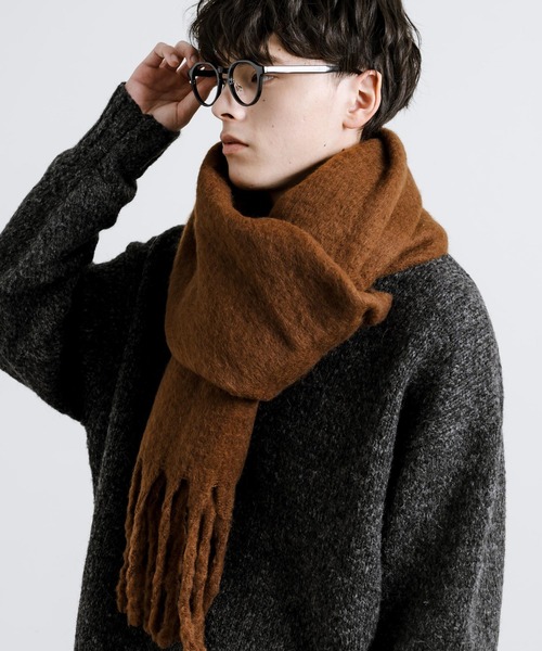 Rocky Monroe(ロッキーモンロー)の「ウールライク ボリュームフリンジマフラー 無地(マフラー・メンズ・オフホワイト/グレイッシュベージュ/ブラック/モカ/ホワイト/ダークグレー/オレンジ・FREE)」の20枚目の写真