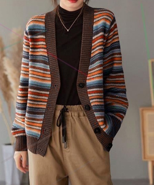 Miniministore(ミニミニストア)の「ニットカーディガンレディース韓国トップス(ニット/セーター・レディース・ブラウン/ネイビー/ベージュ/ワインレッド・フリー)」の1枚目の写真