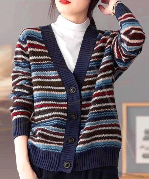 Miniministore(ミニミニストア)の「ニットカーディガンレディース韓国トップス(ニット/セーター・レディース・ブラウン/ネイビー/ベージュ/ワインレッド・フリー)」の5枚目の写真