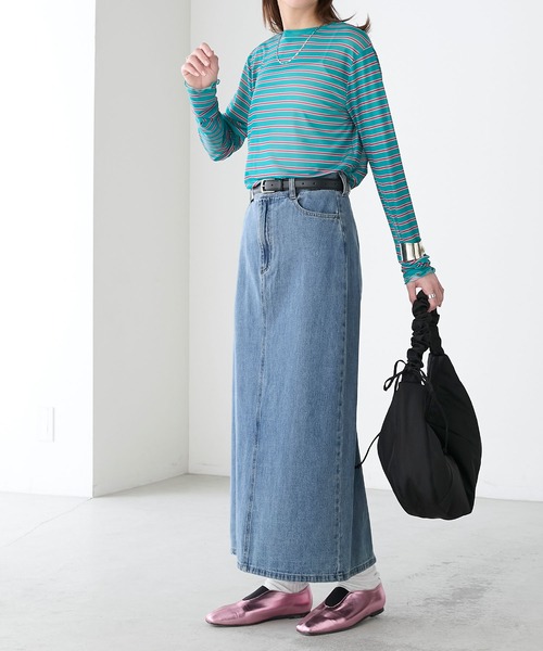 BONLECILL(ボンルシール)の「シアーマルチボーダープルオーバー/インナー(Tシャツ/カットソー・レディース・ベージュ/グリーン/チャコールグレー/ブルー/オフホワイト・FREE)」の9枚目の写真
