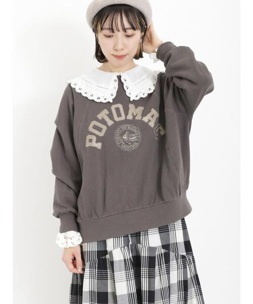 Samansa Mos2（サマンサ モスモス）の「飛び裏毛アップリケロゴスウェット（ニット/セーター・レディース・チャコールグレー/キナリ/イエロー/グリーン・F）」の3枚目の写真