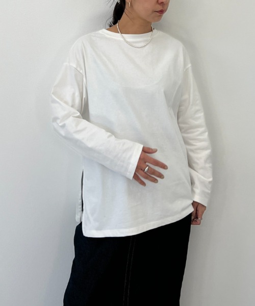 y/m（イム）の「前後2WAYサイドスリットロゴロンT（Tシャツ/カットソー・レディース・ブラック/ホワイト・FREE）」の15枚目の写真