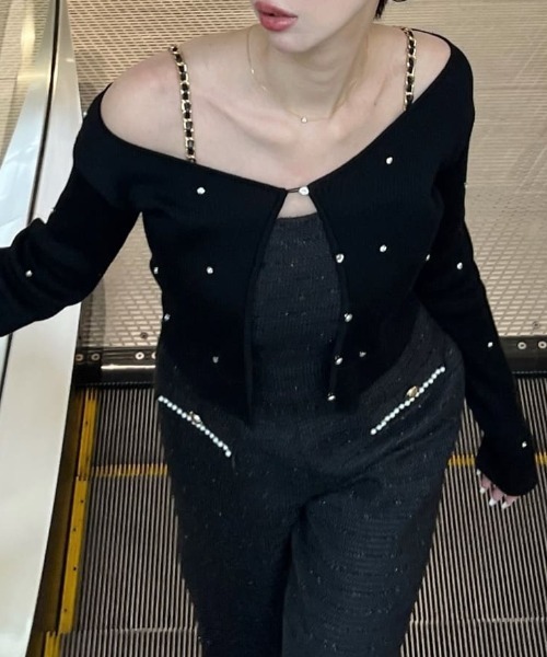 ROYAL PARTY（ロイヤルパーティー）の「ビジューカーディガン（カーディガン/ボレロ・レディース・パープル/ピンク/ブラック/オフホワイト・FREE）」の2枚目の写真