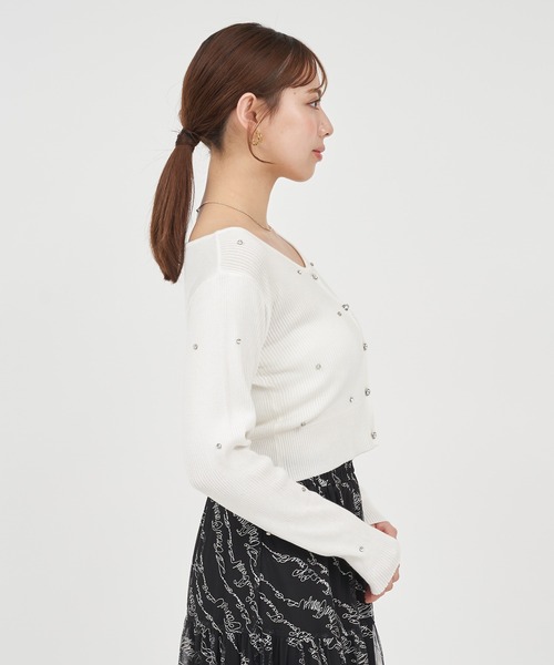 ROYAL PARTY（ロイヤルパーティー）の「ビジューカーディガン（カーディガン/ボレロ・レディース・パープル/ピンク/ブラック/オフホワイト・FREE）」の18枚目の写真