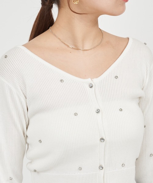 ROYAL PARTY（ロイヤルパーティー）の「ビジューカーディガン（カーディガン/ボレロ・レディース・パープル/ピンク/ブラック/オフホワイト・FREE）」の15枚目の写真