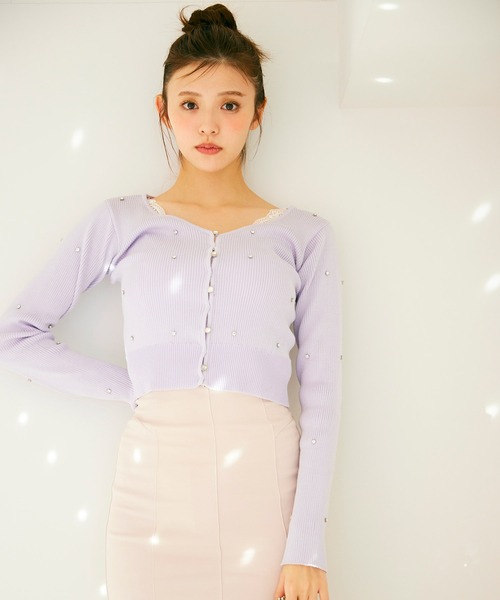 ROYAL PARTY（ロイヤルパーティー）の「ビジューカーディガン（カーディガン/ボレロ・レディース・パープル/ピンク/ブラック/オフホワイト・FREE）」の12枚目の写真