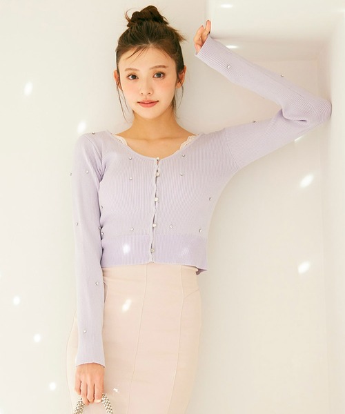 ROYAL PARTY（ロイヤルパーティー）の「ビジューカーディガン（カーディガン/ボレロ・レディース・パープル/ピンク/ブラック/オフホワイト・FREE）」の13枚目の写真