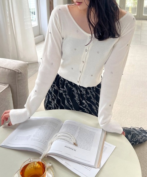 ROYAL PARTY（ロイヤルパーティー）の「ビジューカーディガン（カーディガン/ボレロ・レディース・パープル/ピンク/ブラック/オフホワイト・FREE）」の8枚目の写真