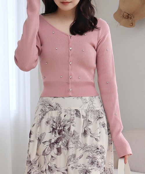 ROYAL PARTY（ロイヤルパーティー）の「ビジューカーディガン（カーディガン/ボレロ・レディース・パープル/ピンク/ブラック/オフホワイト・FREE）」の5枚目の写真