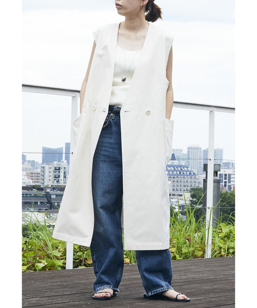 1er Arrondissement（プルミエアロンディスモン）の「コットンヘンプツイルロングジレ（その他アウター・レディース・オフホワイト/ブラック/ベージュ・36/38）」の4枚目の写真