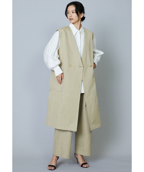1er Arrondissement(プルミエアロンディスモン)の「コットンヘンプツイルロングジレ(その他アウター・レディース・オフホワイト/ブラック/ベージュ・36/38)」の6枚目の写真