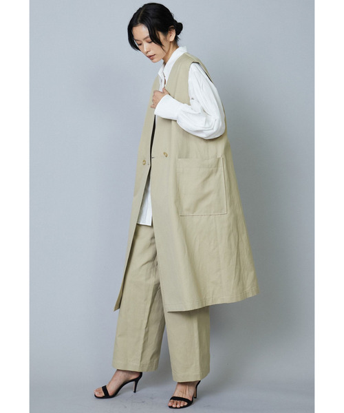 1er Arrondissement(プルミエアロンディスモン)の「コットンヘンプツイルロングジレ(その他アウター・レディース・オフホワイト/ブラック/ベージュ・36/38)」の7枚目の写真