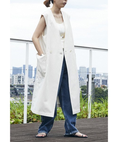 1er Arrondissement(プルミエアロンディスモン)の「コットンヘンプツイルロングジレ(その他アウター・レディース・オフホワイト/ブラック/ベージュ・36/38)」の14枚目の写真