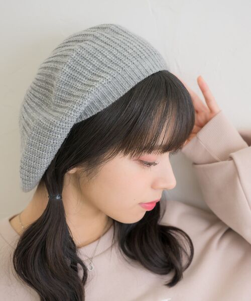 casita(RETRO GIRL)（カシータ）の「ニットベレー（ハンチング/ベレー帽・レディース・ライトグレー/オフホワイト/ブラック・ONE SIZE）」の3枚目の写真