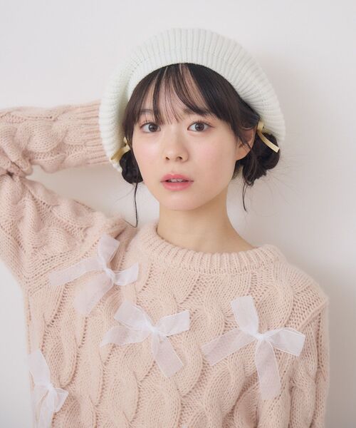 casita(RETRO GIRL)（カシータ）の「ニットベレー（ハンチング/ベレー帽・レディース・ライトグレー/オフホワイト/ブラック・ONE SIZE）」の6枚目の写真