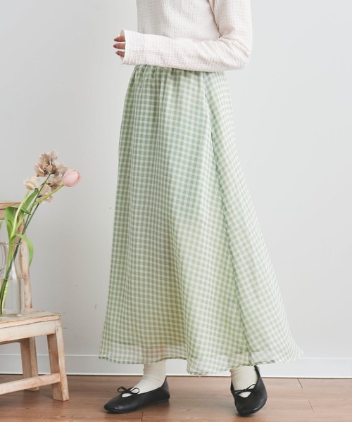mil（ミル）の「【150㎝前後の小柄さんサイズ】シアーチェックフレアスカート（スカート・レディース・ブラック/グリーン/ブラウン・XXS/XS/S）」の3枚目の写真