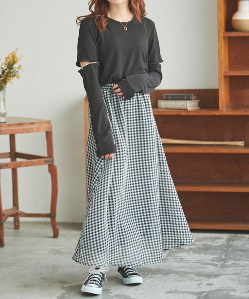 mil（ミル）の「【150㎝前後の小柄さんサイズ】シアーチェックフレアスカート（スカート・レディース・ブラック/グリーン/ブラウン・XXS/XS/S）」の5枚目の写真