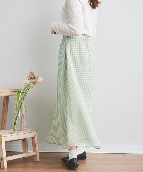 mil（ミル）の「【150㎝前後の小柄さんサイズ】シアーチェックフレアスカート（スカート・レディース・ブラック/グリーン/ブラウン・XXS/XS/S）」の8枚目の写真