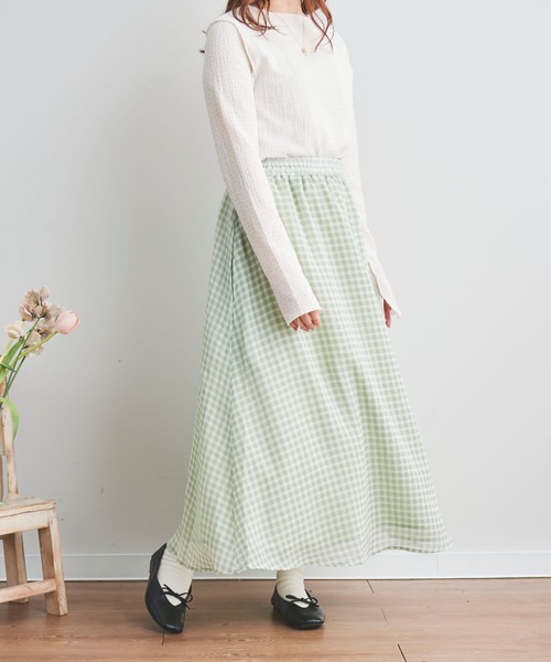 mil（ミル）の「【150㎝前後の小柄さんサイズ】シアーチェックフレアスカート（スカート・レディース・ブラック/グリーン/ブラウン・XXS/XS/S）」の14枚目の写真