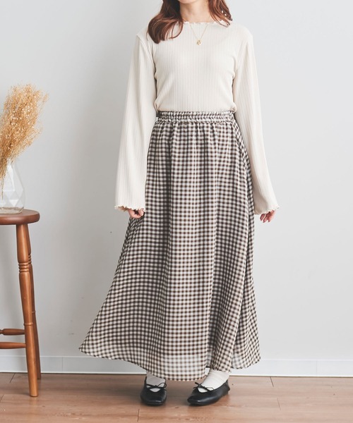 mil（ミル）の「【150㎝前後の小柄さんサイズ】シアーチェックフレアスカート（スカート・レディース・ブラック/グリーン/ブラウン・XXS/XS/S）」の18枚目の写真