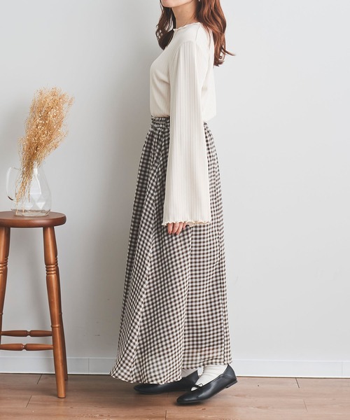 mil（ミル）の「【150㎝前後の小柄さんサイズ】シアーチェックフレアスカート（スカート・レディース・ブラック/グリーン/ブラウン・XXS/XS/S）」の9枚目の写真