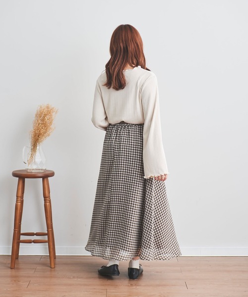 mil（ミル）の「【150㎝前後の小柄さんサイズ】シアーチェックフレアスカート（スカート・レディース・ブラック/グリーン/ブラウン・XXS/XS/S）」の10枚目の写真