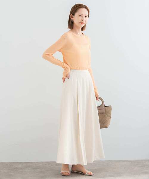 URBAN RESEARCH ROSSO WOMEN（アーバンリサーチ　ロッソ）の「リネン混タックロングスカート（スカート・レディース・ブラック/ホワイト/グリーン・FREE）」の13枚目の写真