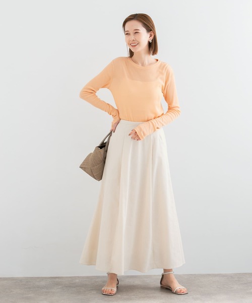 URBAN RESEARCH ROSSO WOMEN（アーバンリサーチ　ロッソ）の「リネン混タックロングスカート（スカート・レディース・ブラック/ホワイト/グリーン・FREE）」の14枚目の写真