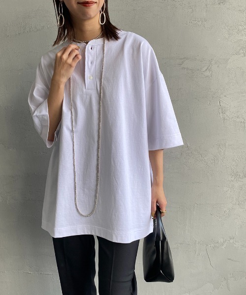 Healthknit（ヘルスニット）の「[HEALTHKNIT/ヘルスニット] 別注 ビッグシルエット ヘンリーネックTシャツ（Tシャツ/カットソー・レディース・ブラック/グレー/ホワイト・M/L/XL/XXL）」の2枚目の写真