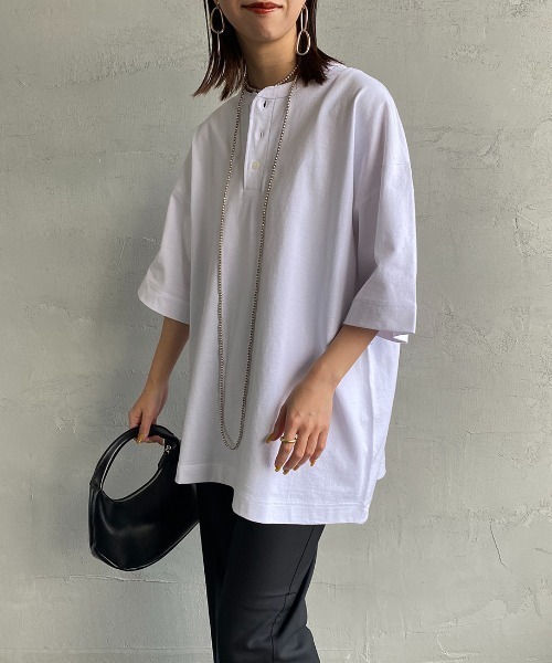 Healthknit（ヘルスニット）の「[HEALTHKNIT/ヘルスニット] 別注 ビッグシルエット ヘンリーネックTシャツ（Tシャツ/カットソー・レディース・ブラック/グレー/ホワイト・M/L/XL/XXL）」の10枚目の写真