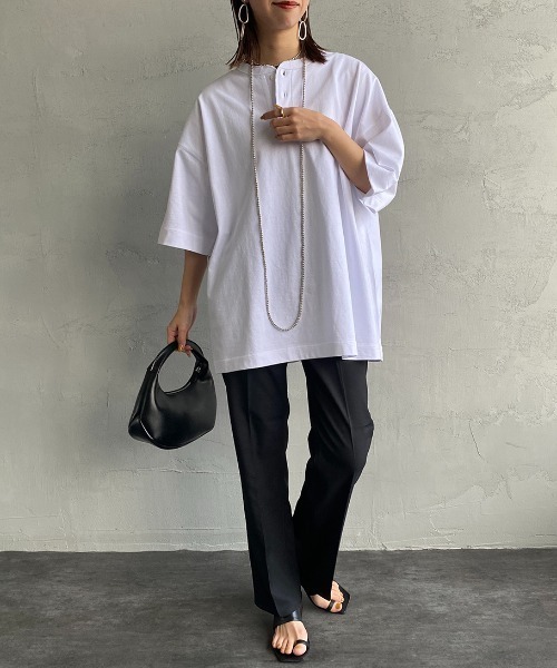 Healthknit（ヘルスニット）の「[HEALTHKNIT/ヘルスニット] 別注 ビッグシルエット ヘンリーネックTシャツ（Tシャツ/カットソー・レディース・ブラック/グレー/ホワイト・M/L/XL/XXL）」の4枚目の写真