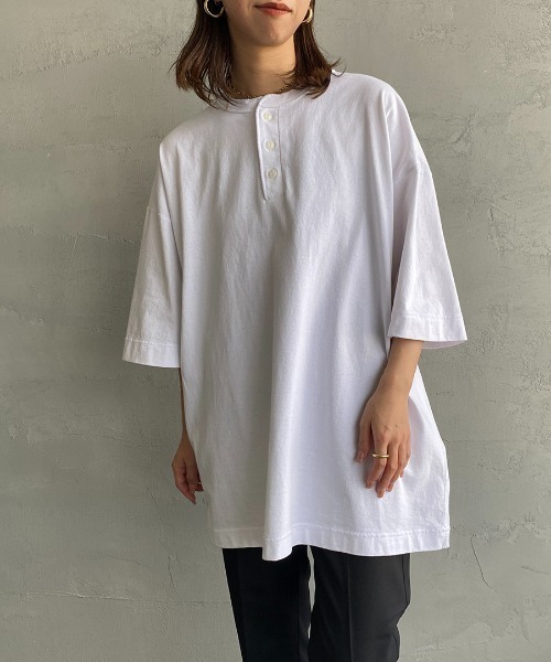 Healthknit（ヘルスニット）の「[HEALTHKNIT/ヘルスニット] 別注 ビッグシルエット ヘンリーネックTシャツ（Tシャツ/カットソー・レディース・ブラック/グレー/ホワイト・M/L/XL/XXL）」の7枚目の写真