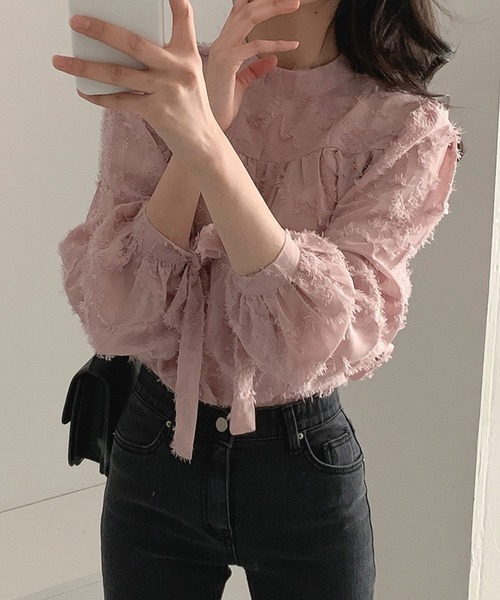 LAFFMO（ラフモ）の「リボン袖ジャガードブラウス（シャツ/ブラウス・レディース・ベージュ/ピンク・F）」の21枚目の写真