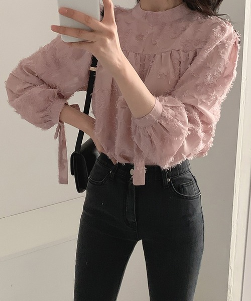 LAFFMO（ラフモ）の「リボン袖ジャガードブラウス（シャツ/ブラウス・レディース・ベージュ/ピンク・F）」の15枚目の写真