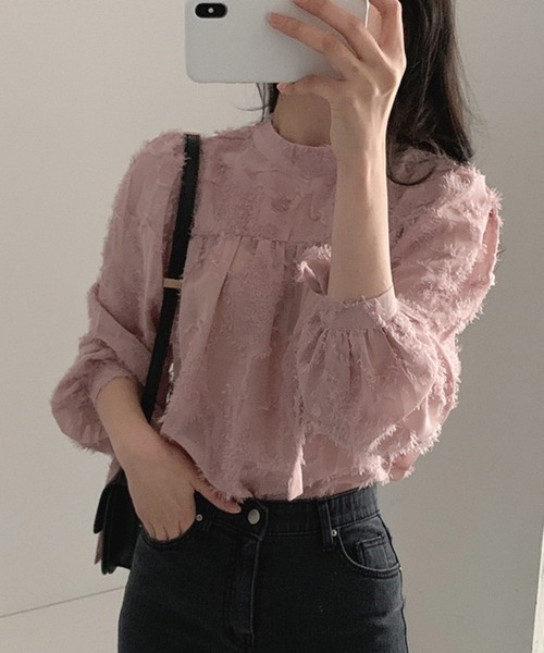 LAFFMO（ラフモ）の「リボン袖ジャガードブラウス（シャツ/ブラウス・レディース・ベージュ/ピンク・F）」の16枚目の写真