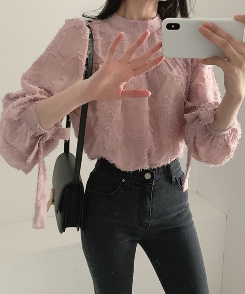 LAFFMO（ラフモ）の「リボン袖ジャガードブラウス（シャツ/ブラウス・レディース・ベージュ/ピンク・F）」の17枚目の写真