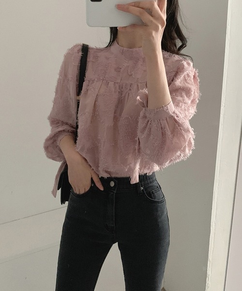 LAFFMO（ラフモ）の「リボン袖ジャガードブラウス（シャツ/ブラウス・レディース・ベージュ/ピンク・F）」の18枚目の写真