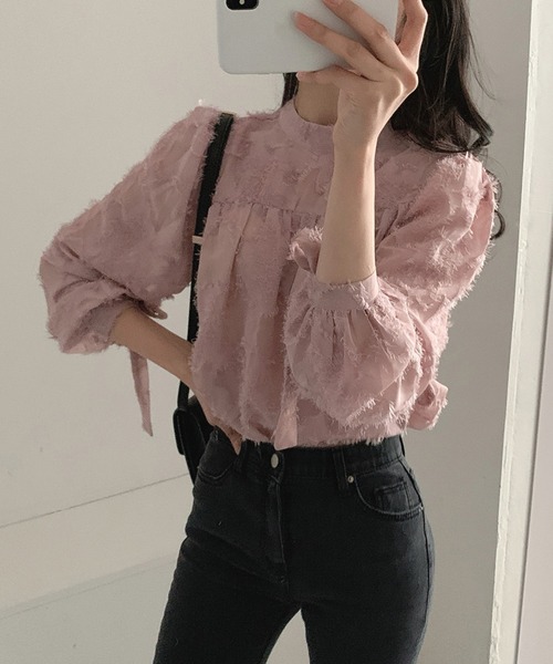 LAFFMO（ラフモ）の「リボン袖ジャガードブラウス（シャツ/ブラウス・レディース・ベージュ/ピンク・F）」の19枚目の写真