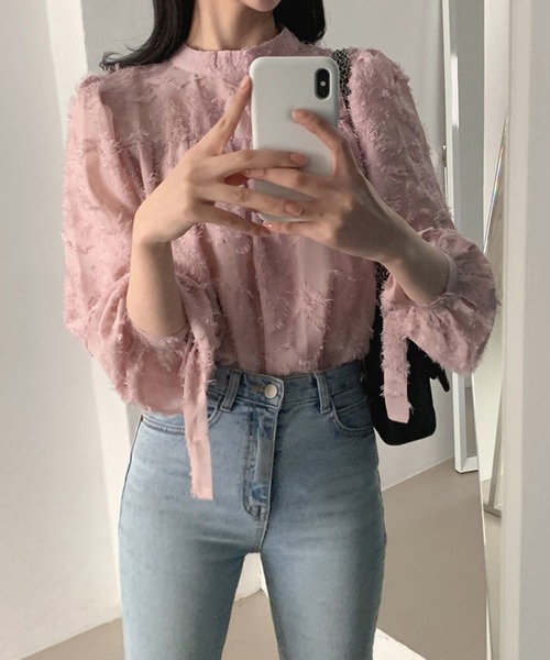 LAFFMO（ラフモ）の「リボン袖ジャガードブラウス（シャツ/ブラウス・レディース・ベージュ/ピンク・F）」の11枚目の写真