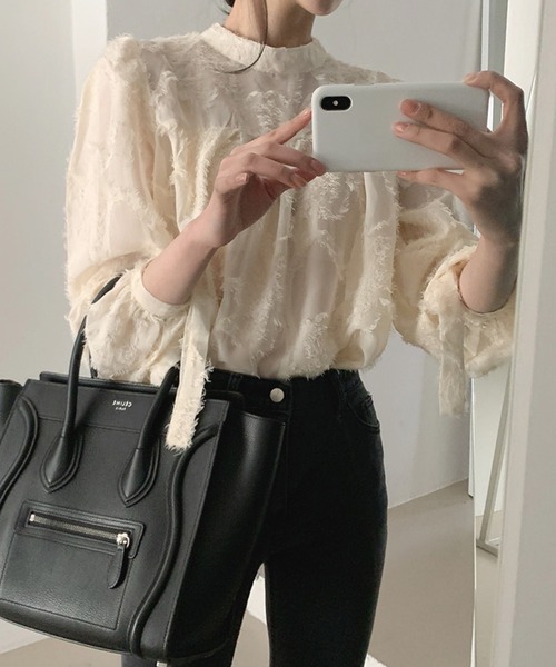 LAFFMO（ラフモ）の「リボン袖ジャガードブラウス（シャツ/ブラウス・レディース・ベージュ/ピンク・F）」の13枚目の写真